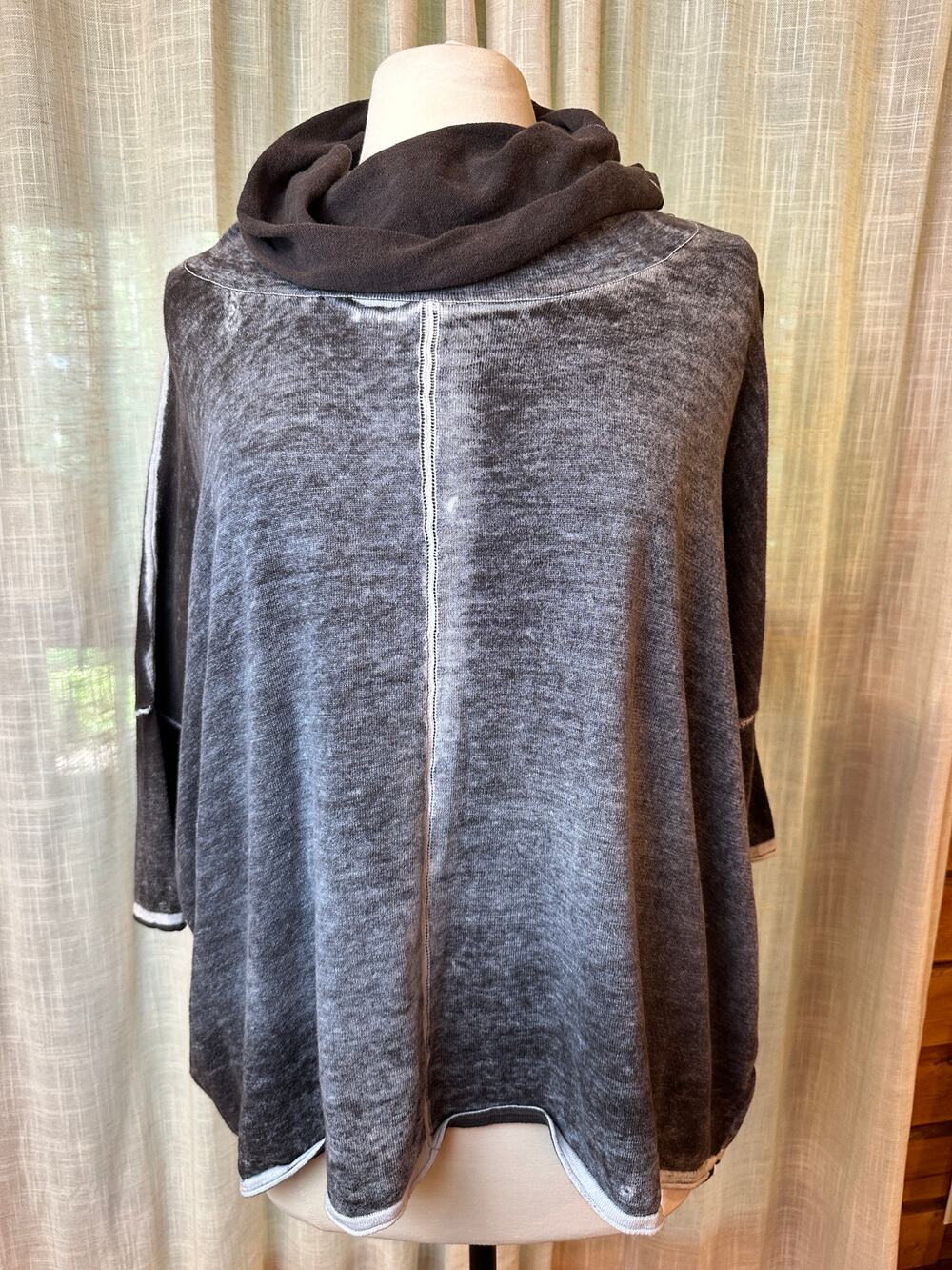 Democracy Gray Mineral Wash Oversized Cowl Neck "Poncho" Top Small